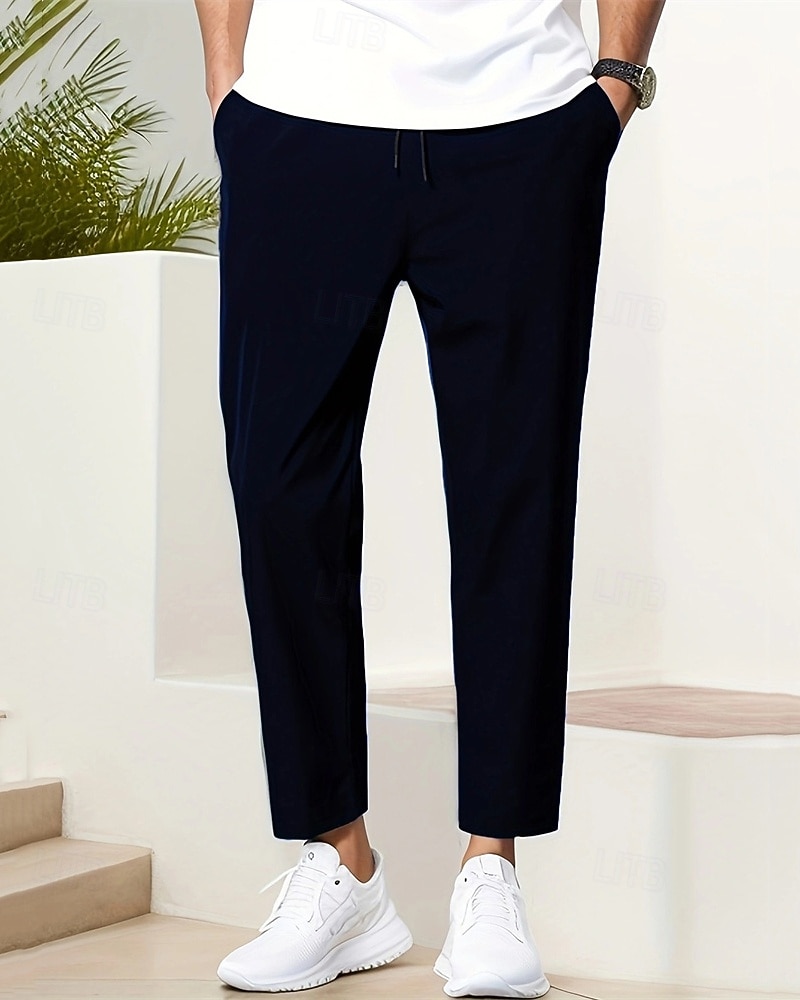 Herre Mager Bukser Uformelle bukser Lomme Elastisk midje Snorer عادي Komfort Ankel-lengde Sport & Utendørs Daglig Mote Fritid Svart Navyblå Mikroelastisk 2026 - $18.99 –P9