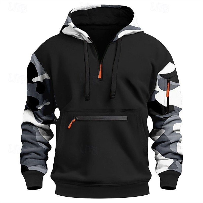 Hombre Sudadera Sudadera con capucha y cremallera de un cuarto Rojo Azul Piscina Naranja Verde Trébol Gris Con Capucha camuflaje Retazos Bolsillo Deporte Diario Festivos Poliéster Ropa de calle 2025 - $26.99 –P1