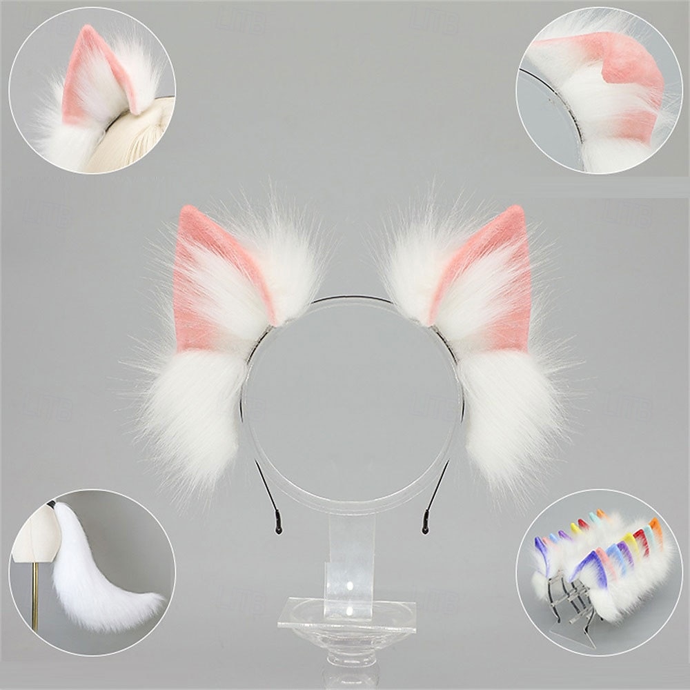 Fascia con orecchie da lupo realistiche – orecchie da volpe e lupo lolita fatte a mano per cosplay, stile kc, feste, convention e accessori per giochi di ruolo del 2025 a $30.99 –P3