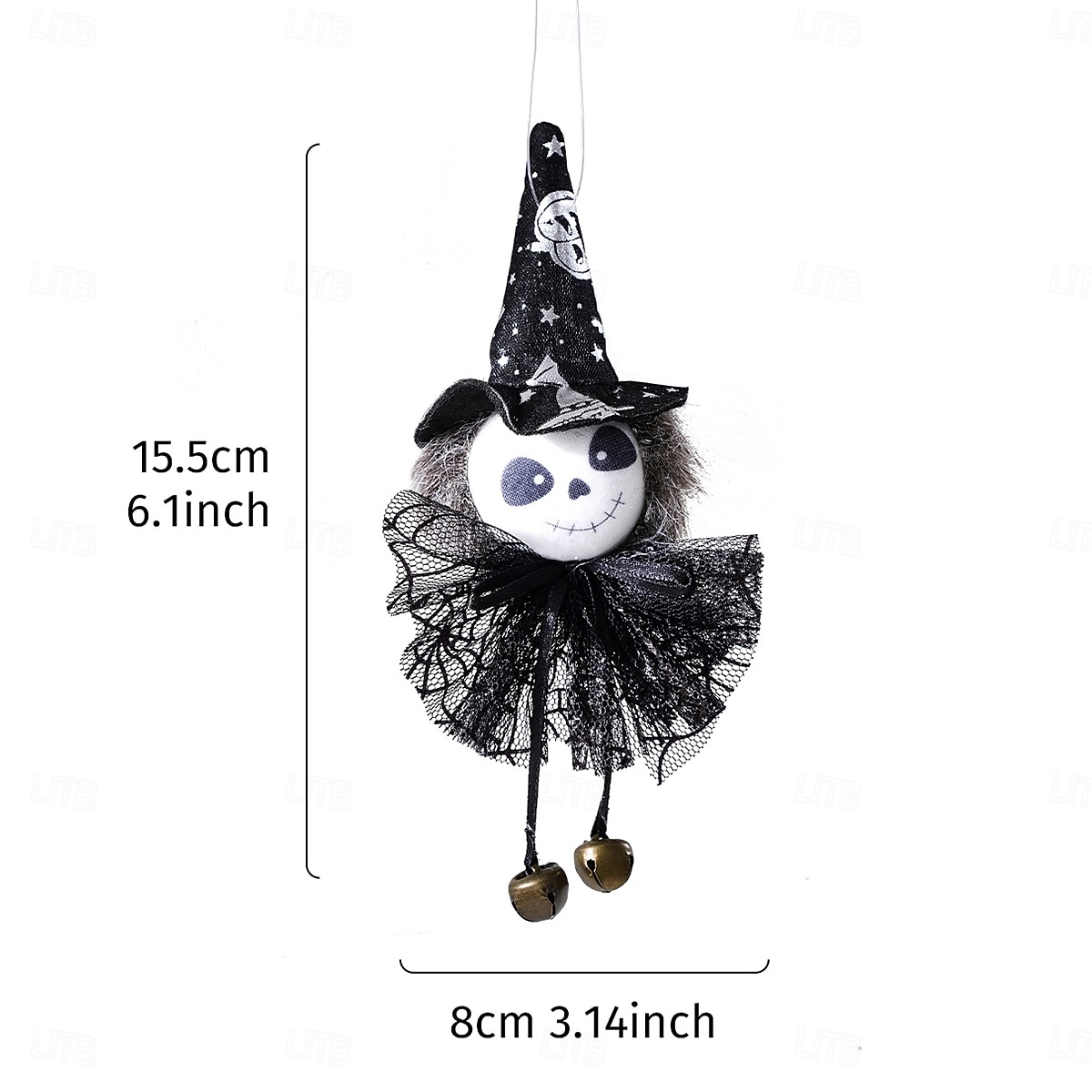 Závěsná ozdoba na halloweenskou panenku čarodějnice, kreslený zvonek s tylovou sukní, dýně, duch a plyšové přívěsky s černou kočkou pro vnitřní i venkovní halloweenské párty a domácí dekorace 2025 - $9.99 –P2