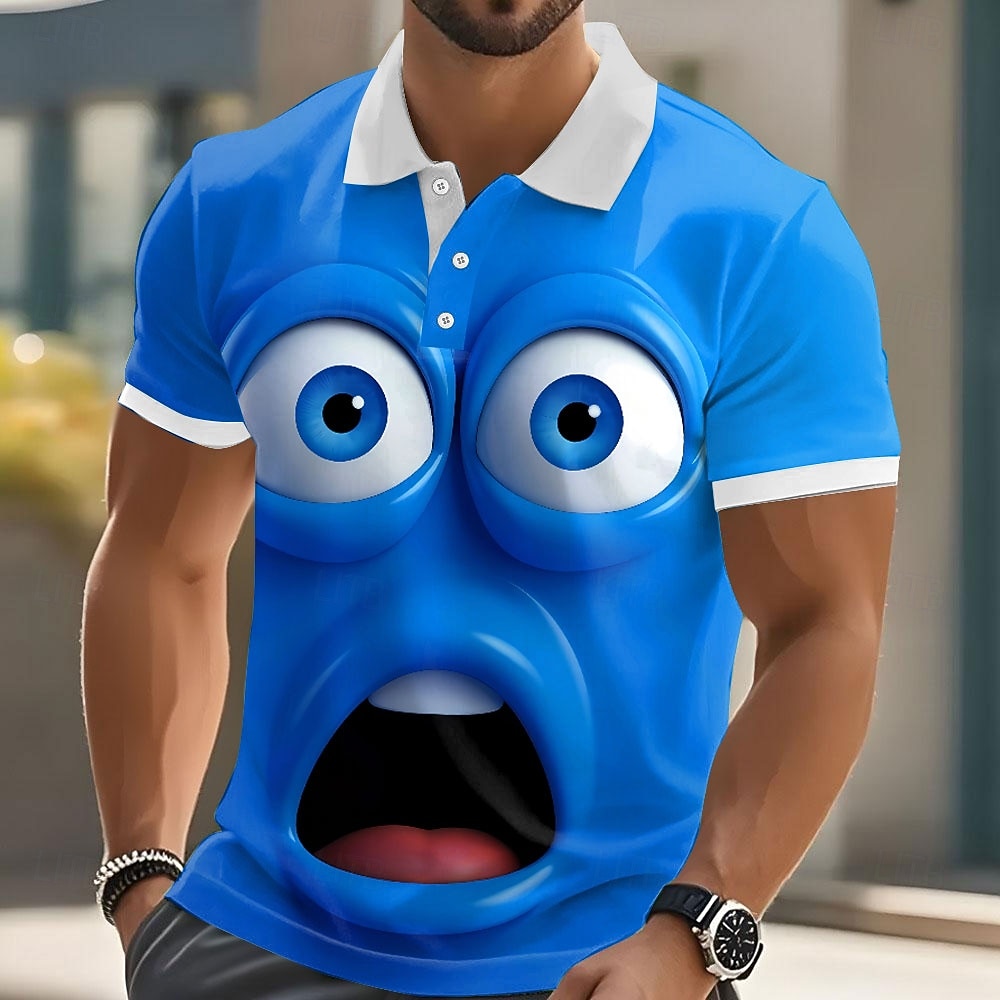 Homme Dessin animé drôle de visage souriant Polo Manche Courte Polos Revers Laid Occasionnel Resort Extérieur Rue Cadeau Athleisure Impression 3D Boutons Été Bleu Bleu ciel de 2026 ? $21.99 –P3