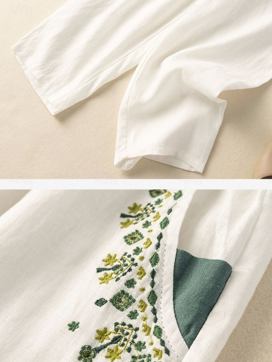 Mujer Pantalones de lino y algodón Chinos Moda Básico Longitud total Alta cintura Floral Bordado Comodidad Al Aire Libre Microelástico Vacaciones Calle Diario Blanco Amarillo Albaricoque Café Verano 2025 - $18.99 –P7