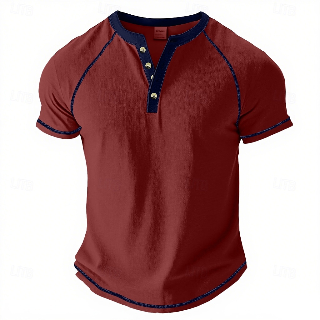 Pánské Tričko Henley Tričko Top Tričko ze směsi bavlny Krátký rukáv Barevné bloky Bez vzoru Retro Módní Designové Základní Kontrastní krajka Klínové rukávy Henley ulice Ležérní Běžné / Denní Léto 2025 - $19.99 –P8