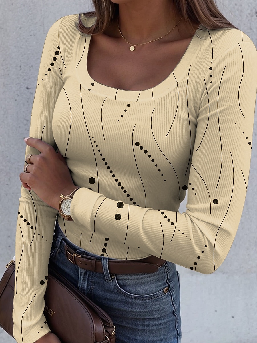 Womens T-shirt Hosszú Ujjú Bordás Grafika Téglalap Nyakú Hosszú Ujjú Hétköznapi Absztrakt Klasszikus Rendszeres Felsők Napi Nyomtatás Fehér Rózsaszín Kék Lila Zöld Tavasz Ősz Előfelvétel 2025 - $24.99 –P3