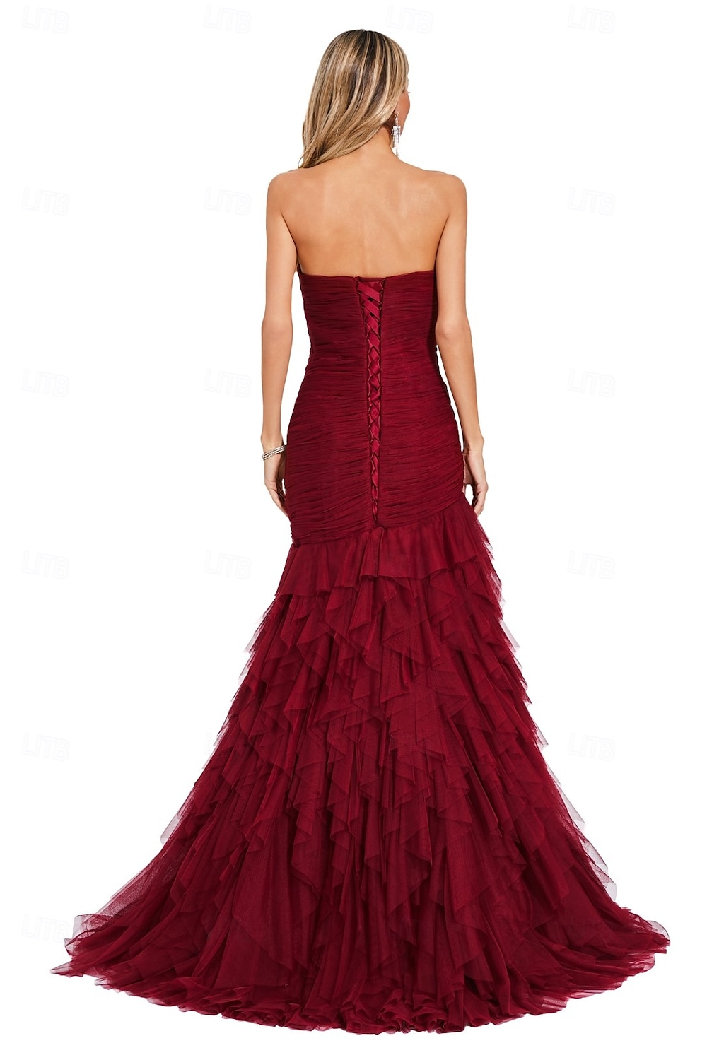 Vestido de Festa de Sereia  Trompete Elegante Vestido Formal de Baile com Cauda Sem Mangas Gola Coração em Tule com Pregas e Xale de 2025 por $330.19 –P3