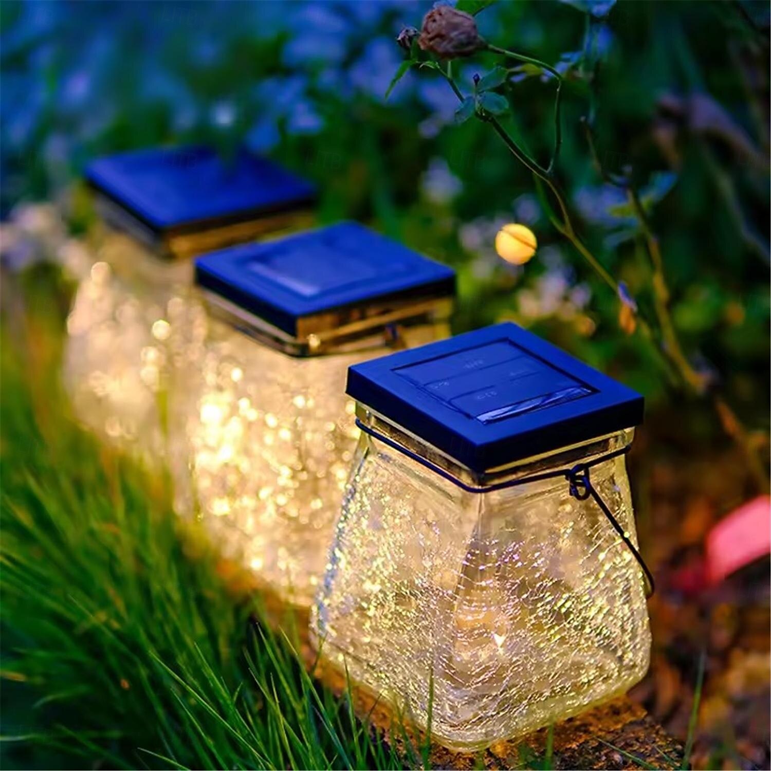 Solarbetriebene, geknackte Hängelampe für den Außenbereich, Gartenhof, Landschaftslampe, solarbetriebene quadratische Schreibtischlampe aus Glas, 1 Stück 2025 - $31.99 –P3