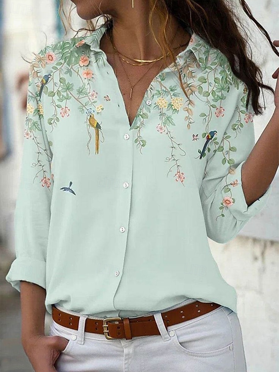 Damenhemd Langarm Knopfbluse Ombre Floral Grafik Alltag Stilvolle Lässige Hemdkragen Reguläre Oberteile Arbeit Alltag Urlaub Knöpfe Druck Salbeigrün Pink Blau Helllila Lila 2025 - $32.99 –P3