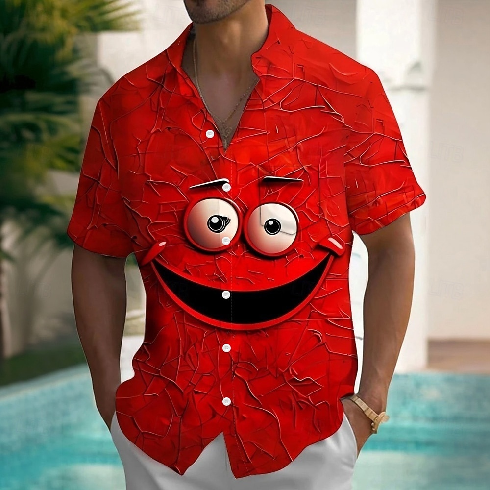 Homens Desenho Animado Engraçado Rosto sorridente Camisa Social camisa de verão camisa de botão Manga Curta Moda Casual Ao ar livre Férias Dia a Dia Verão Primavera Aberto para a Lateral Impressão 3D de 2026 por $25.99 –P1