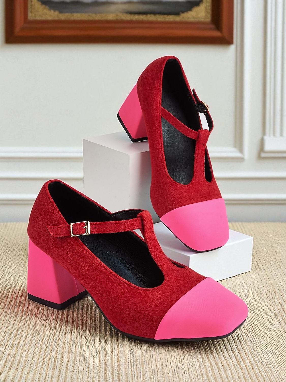 נעלי עקב מרי ג'יין בצבע אדום וורוד לנשים עם רצועת T - נעלי הליכה נוחות בסגנון צרפתי לתה של אחר הצהריים, מסיבות, משרד ותלבושות יומיומיות 2026 - $59.99 –P3