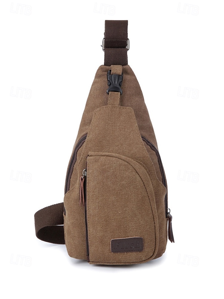 Zaino a tracolla in tela da uomo con più scomparti, borsa a tracolla vintage per escursioni all'aperto, viaggi e uso quotidiano casual del 2025 a $14.99 –P5