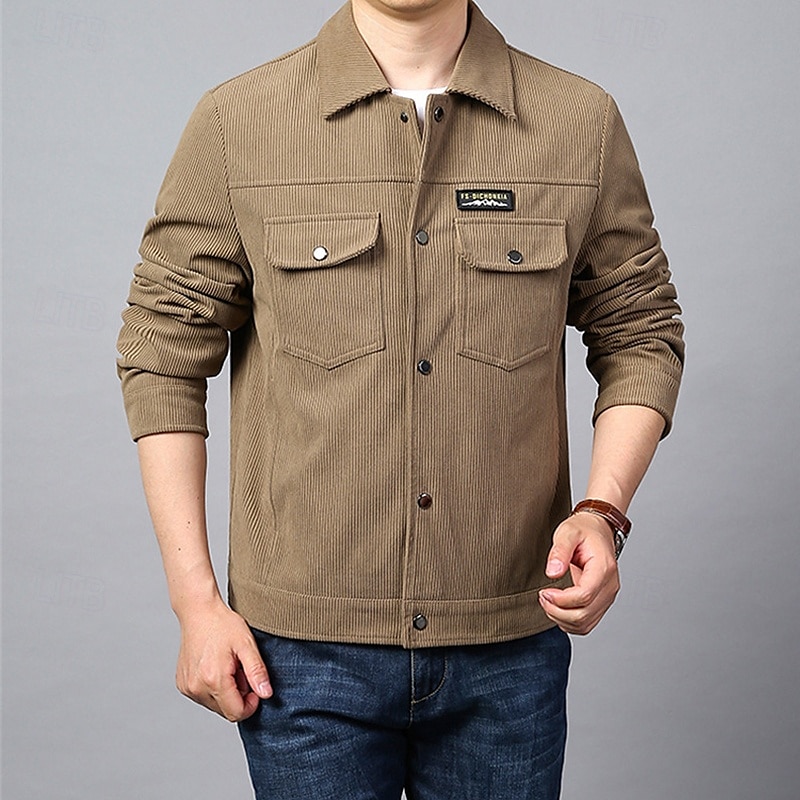 Per uomo Giacca Leggera Giacca in Velluto a Coste Giacca Cargo Giacca Casual Vacanza Quotidiano Caldo Tasca Primavera Autunno Semplice Moda Classico Bavero Regolare Nero Verde Cachi Giacca del 2025 a $58.99 –P5