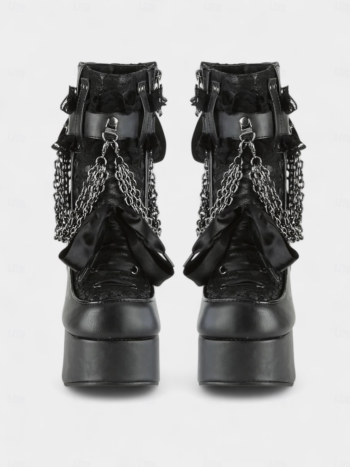 Botas femininas góticas plataforma – saltos de veludo com cadarço, correntes e fivelas para festas de Halloween, cosplay e punk de 2025 por $69.99 –P3