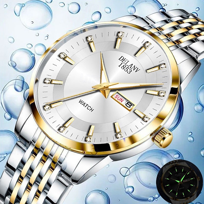 Die neue Edelstahlband große Ziffernblatt modische Herren Business Uhr mit IPX7 Wasserbeständigkeit leuchtendem Kalender und Tagesanzeige Freizeit Quarz Uhr einfache und vielseitige Herren Sport 2026 - $22.99 –P11