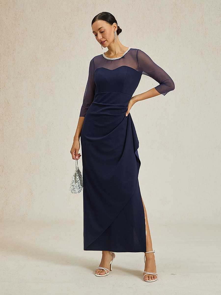 Dámské Maxi šaty Plášťové šaty Elegantní Večírek Formální Pevná barva 3/4 délka rukávu Tričkový Námořnická modř Léto Jaro Podzim 2025 - $129.99 –P1