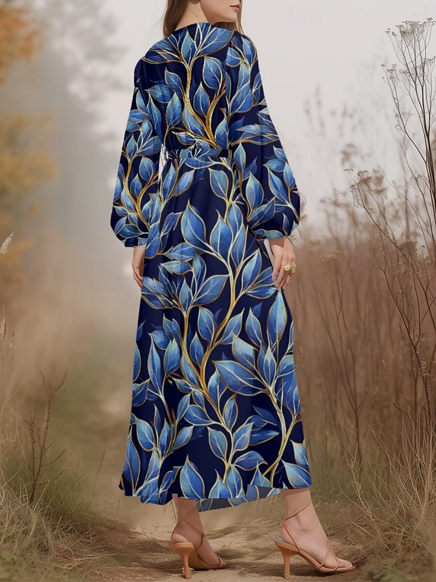 Women's Midi Dress Casual Dress Chiffon Swing Dress Modern Vacation Daily Weekend Regular Fit Floral Long Sleeve V Neck Blue Green Dark Blue Summer Spring Fall Autumn 2025 - $31.99 –P8