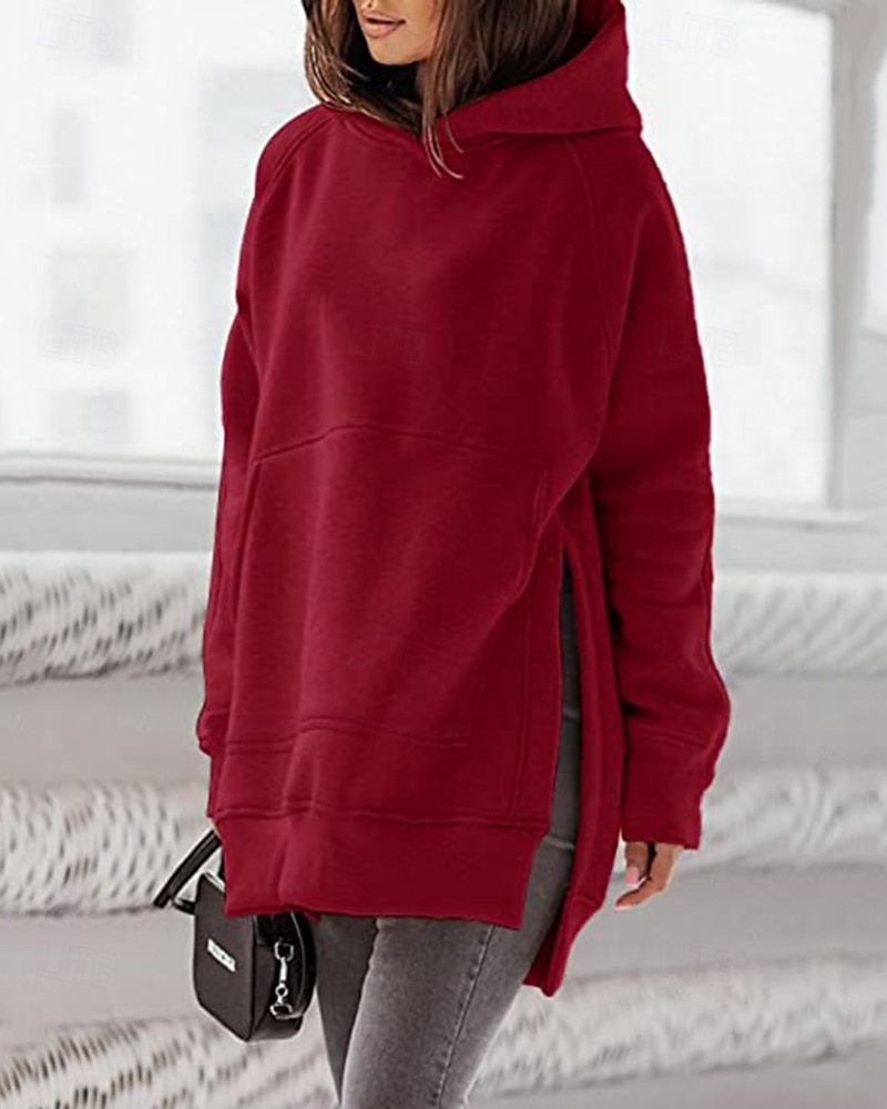 Dame Pullover hettegenser-genser عادي Gatemote Fritid Langermet Med hette Vanlige topper Gate Ferie Lomme Svart Rosa Vin Beige Lyseblå Vinter 2025 - $23.99 –P11
