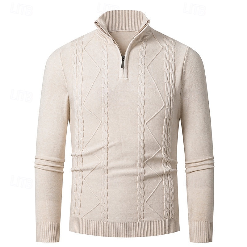 Herren Pullover Pullover mit Viertelreißverschluss Strickpullover Zopfmuster Stricken Normale Oberteile Gestrickt Einfach Viertelreißverschluss Mode Lässig Urlaub Alltagskleidung Bekleidung Herbst 2025 - $22.99 –P1