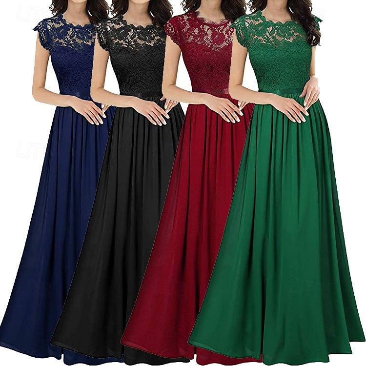 Pentru femei Rochie Lunga Rochie Maxi Rochie de dantela Rochie de Cocktail Rochie pentru invitata de nunta Șifon Elegant Modă Modern În aer liber Petrecere cu cocktail Fit regulat Simplu Manșon scurt 2025 - $27.99 –P1