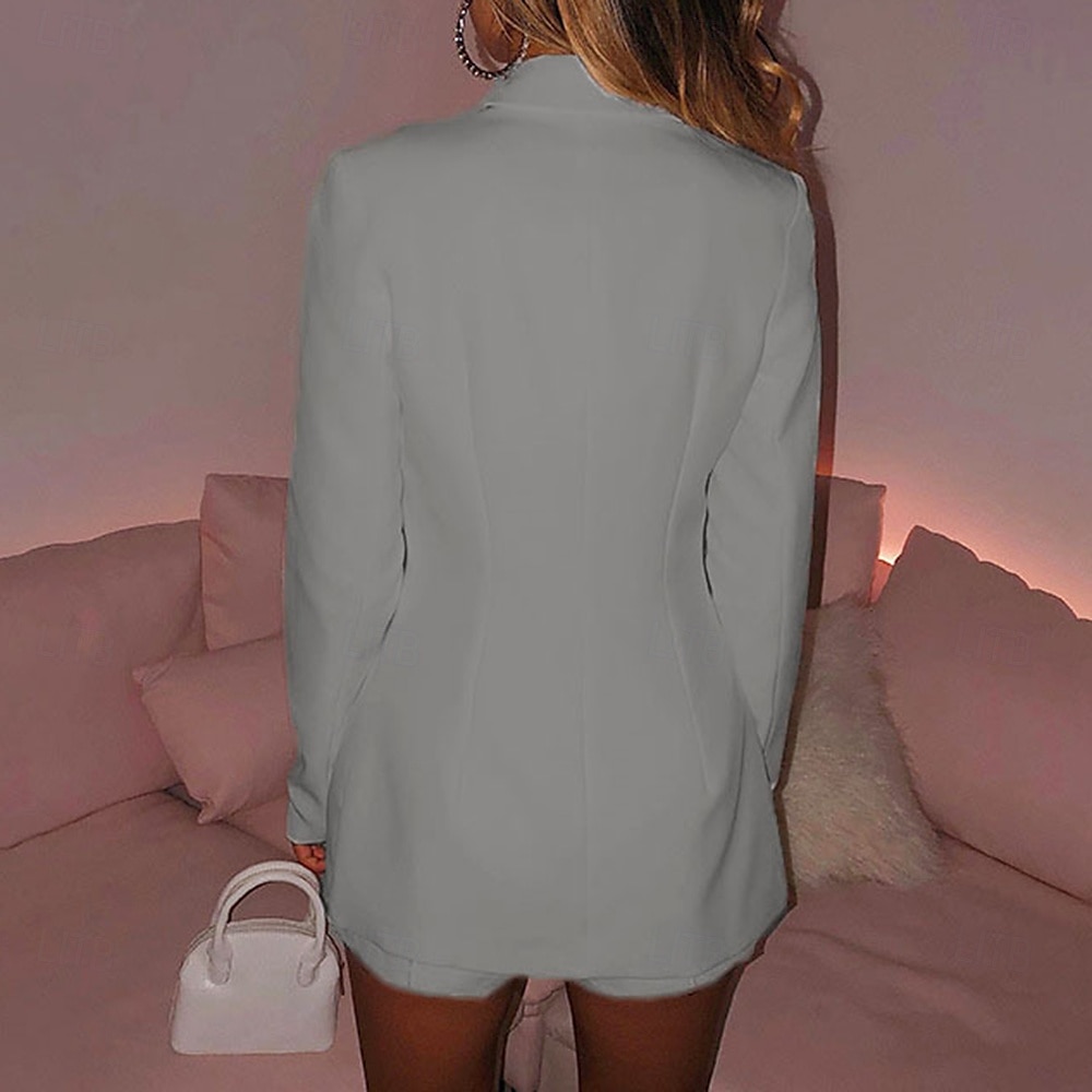 Women's Blazer Comfortable Breathable Buttons Fashion Modern Plain Work Daily Regular Turndown Regular Fit Long Sleeve Outerwear Light Blue Black Dark Blue Spring Fall 2025 - $24.99 –P3