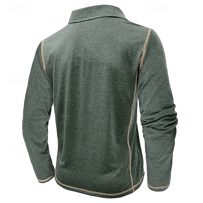 Homens Pólo Camisa de golfe Desportos e Ar livre Casual Colarinho Clerical Clássico Manga Longa Roupa de rua Legal Tecido Bolso frontal Primavera & Outono Normal Preto Branco Azul Verde Cáqui Cinzento de 2026 por $31.99 –P7