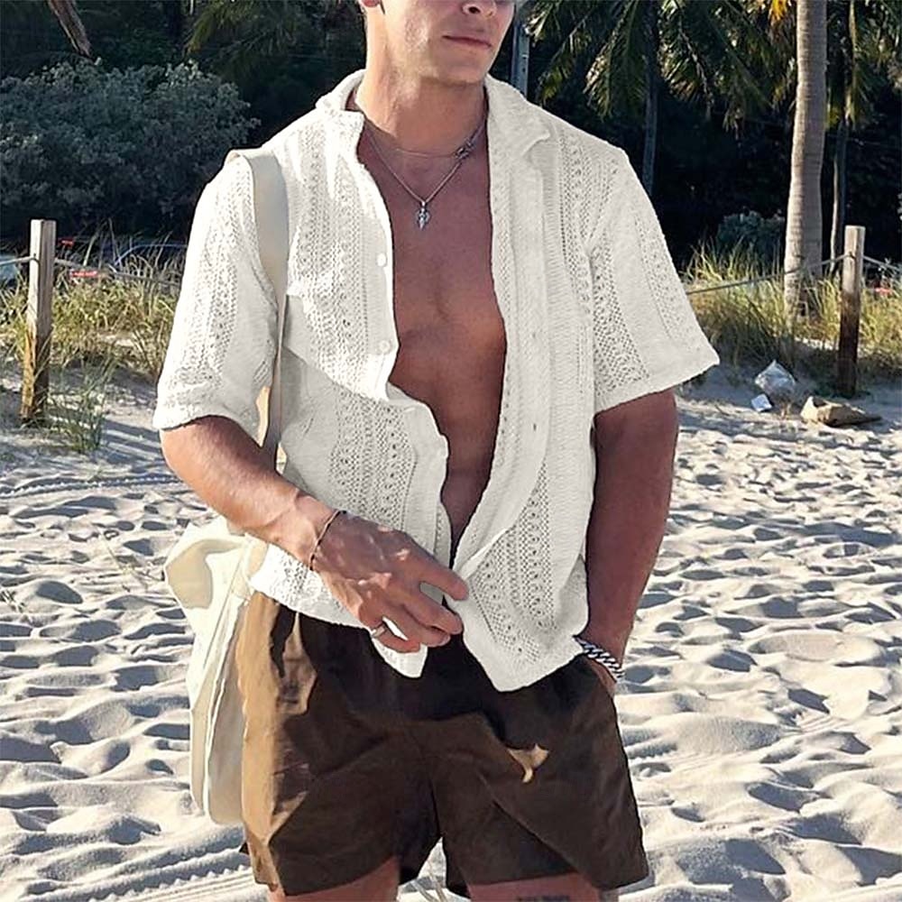 Herren Pullover Strickjacke Kurzer Pullover Gerippt Stricken Normale Oberteile Gestrickt Einfach Umschlagkragen Bohemien Urlaub Lässig Alltagskleidung Bekleidung Sommer Schwarz Weiß S M L 2025 - $32.99 –P3