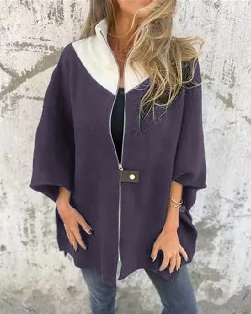 Damen Mantel Freizeitjacke Warm Bequem Patchwork Reißverschluss Mode Modern Lässig Farbblock Ausgehen Wochenende Reisverschluss Regulär Stehkragen Normale Passform Dreiviertelarm Oberbekleidung 2025 - $31.99 –P10