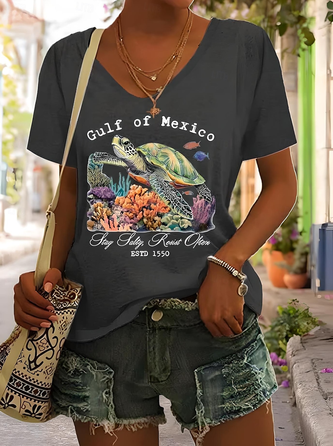 Femmes T-shirt Graphique Animal Lettre ancien Élégant Classique Manche Courte Col en V Hauts Réguliers Quotidien Imprimé Noir Blanche Bleu Vert Gris Été Printemps de 2025 ? $21.99 –P3