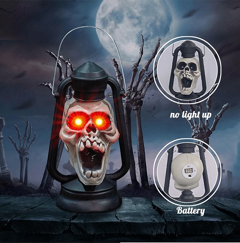 Halloween håndtak LED lysende hodeskaller hode røde øyne lampe glødende i mørke retro parafinlampe festdekorasjon 2025 - $24.99 –P5