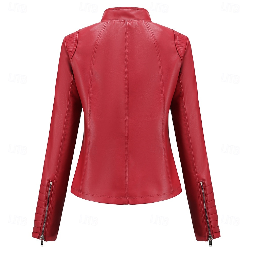 Dames Jas van imitatieleer Comfortabel Zak Volledige ritssluiting Modieus Street Style Effen Buiten Casual / Dagelijks Normaal Opstaand Normale pasvorm Lange mouw bovenkleding Zwart Rood Kameel Lente 2025 - $41.99 –P16