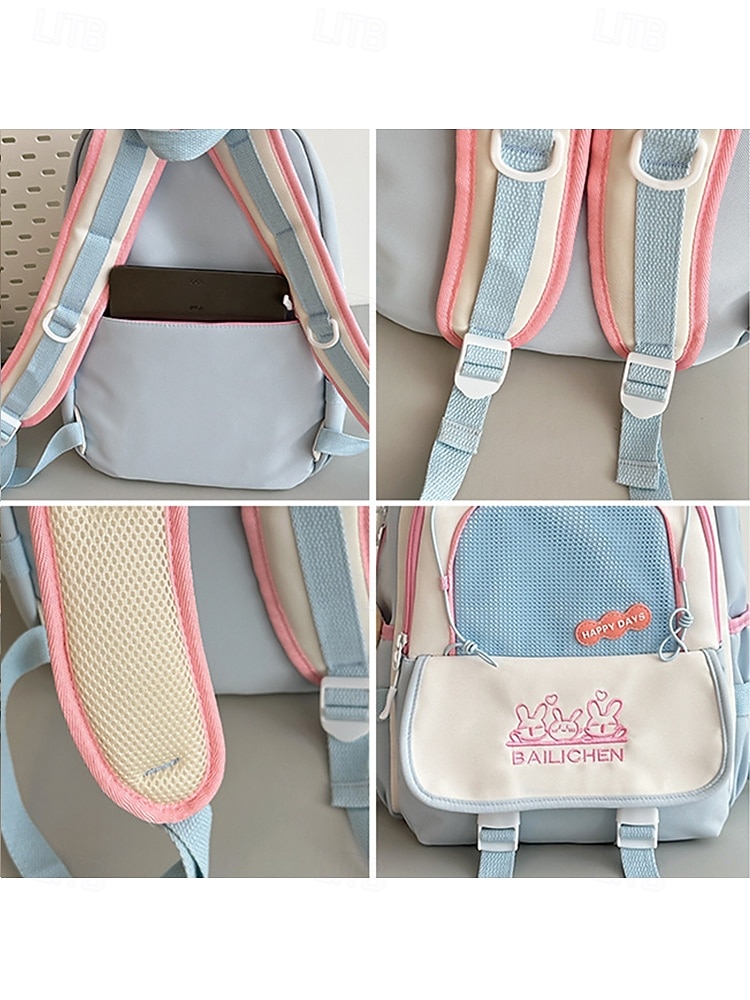 Stor reseryggsäck för tonårsflickor med vagnsrem – söt kaninbroderi, skolväska med flera fickor för mellan- och högstadieelever 2025 - $29.99 –P9