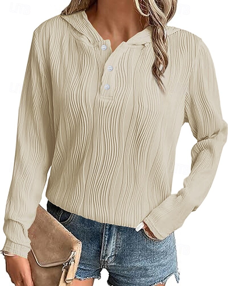 Per donna Felpa con cappuccio Semplice Streetwear Casual Comodo Manica Lunga Con Cappuccio Top Regolari Streetwear Ferie Uscire Bottoni Bianco Rosa Beige Autunno del 2025 a $24.99 –P2