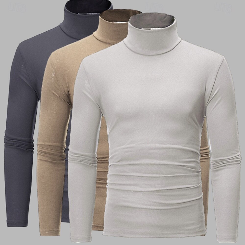 3er Pack Herren T-Shirt Rollkragenshirt Langarmshirt Langarm Rollkragen Herbst Herbst &Winter schlichtes leichtes Basic Classic 3-teiliges Outdoor Casual Sports weiß schwarz blau Top T-Shirt für 2025 - $35.99 –P5