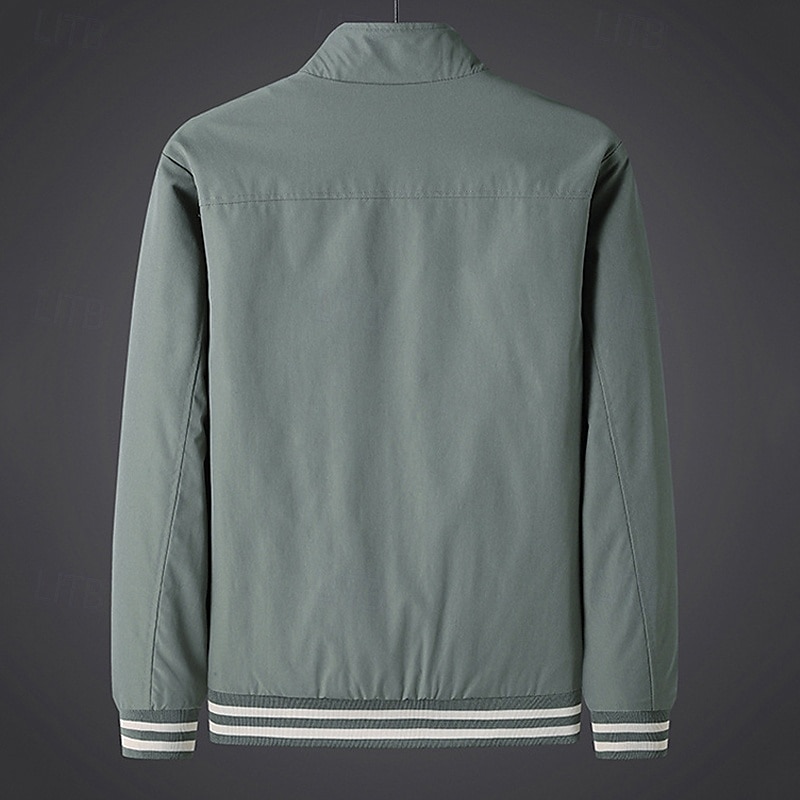 Men's Lightweight Jacket Casual Jacket Vacation Daily Pocket Spring Fall Plain Fashion Classic Stand Collar Regular Black Green Beige Jacket 2025 - $23.99 –P2