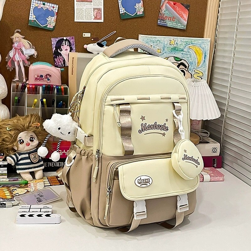 Школьный рюкзак для девочек в пастельных тонах в стиле кавайи – вместительный рюкзак с плюшевой игрушкой и карманом для монет для подростков и школьников 2026 - $34.99 –P4