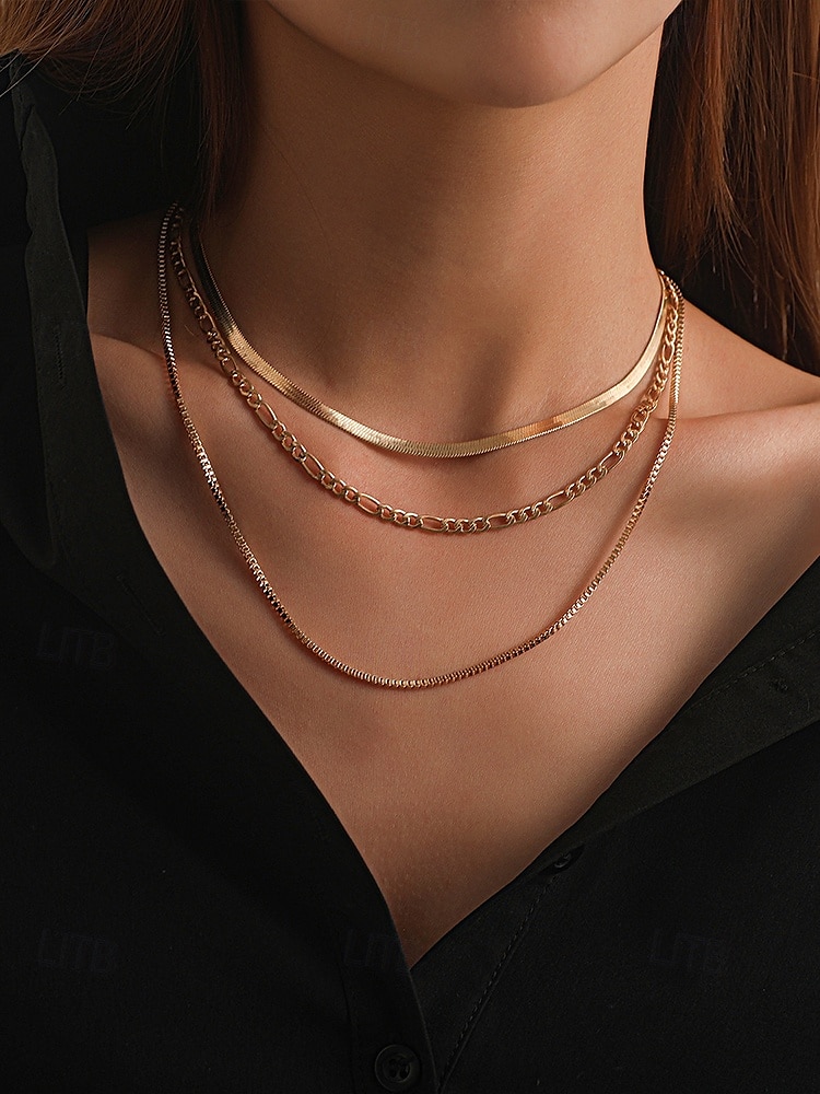 Women's Gold Layered Chain Necklace – Alloy Choker Set, Trendy Minimalist Jewelry for Parties, Dates and Night Out 2025 - $9.99 –P3