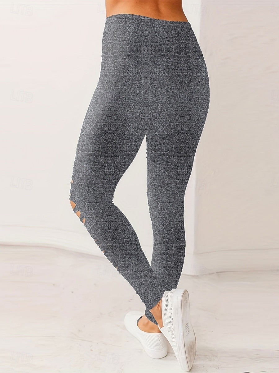 Damen Leggings Streetwear Lässig Lang Hohe Taille Einfach Zerrissen Atmungsaktivität Weich Mikroelastisch Yoga Straße Schwarz Grau Herbst Normale Passform 2025 - $14.99 –P11