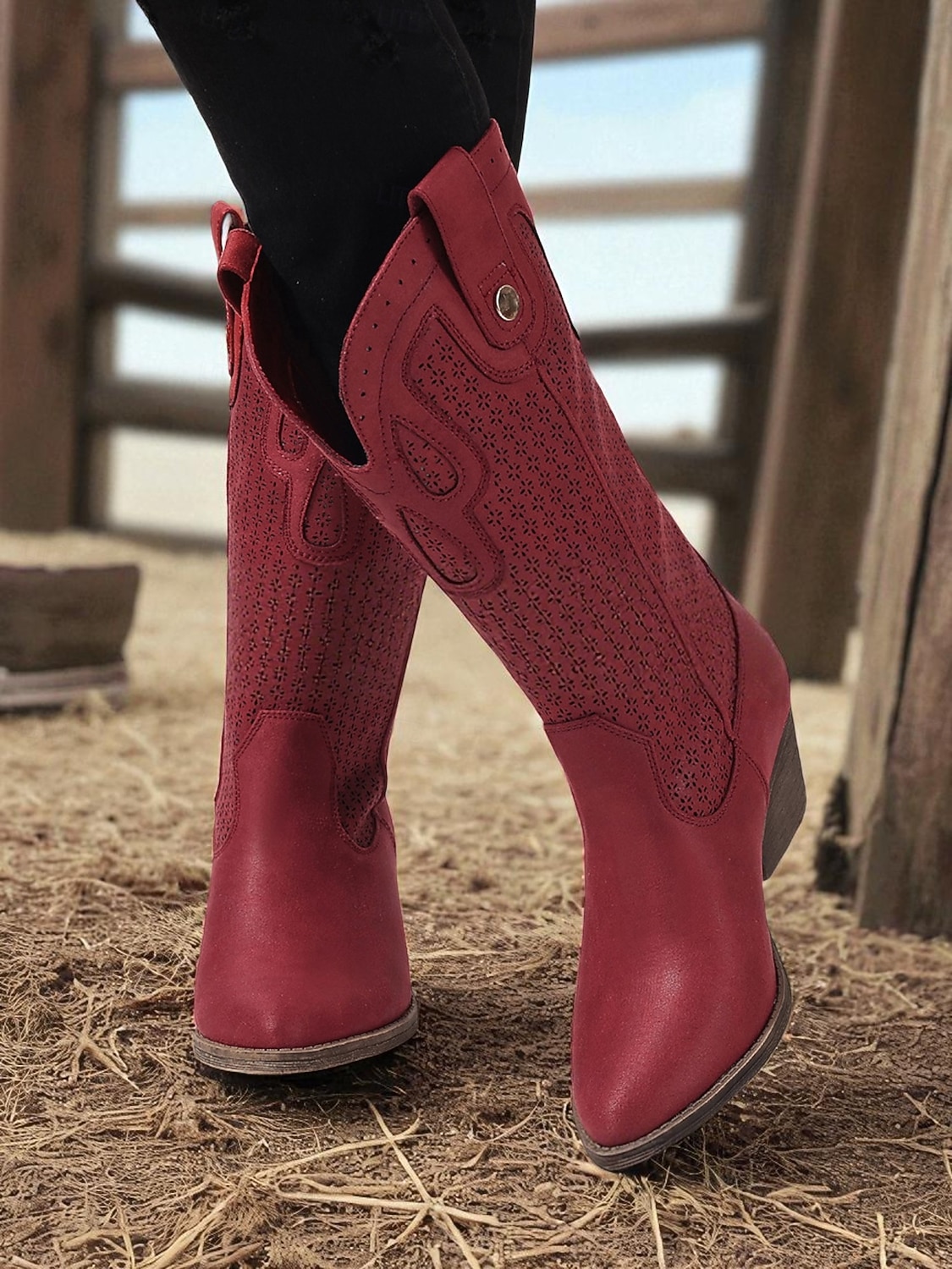 Bottes de cowboy style western pour femmes – bottes mi-mollet en similicuir marron pour les festivals d'automne, les citrouilles et les tenues champêtres de 2025 ? $46.99 –P3