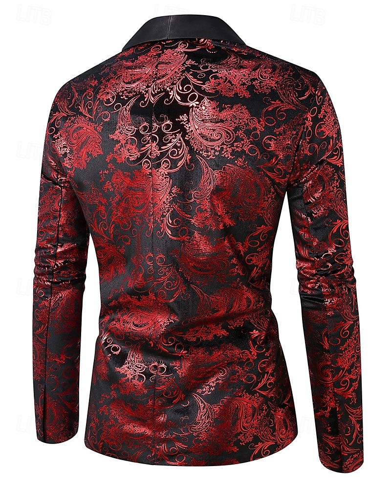 Herren Blazer Geschäft Cocktailparty Hochzeitsfeier Mode Lässig Frühling Herbst Polyester Grafisches T-Stück Knöpfe Bequem Einreihig Blazer Rote 2025 - $58.99 –P4