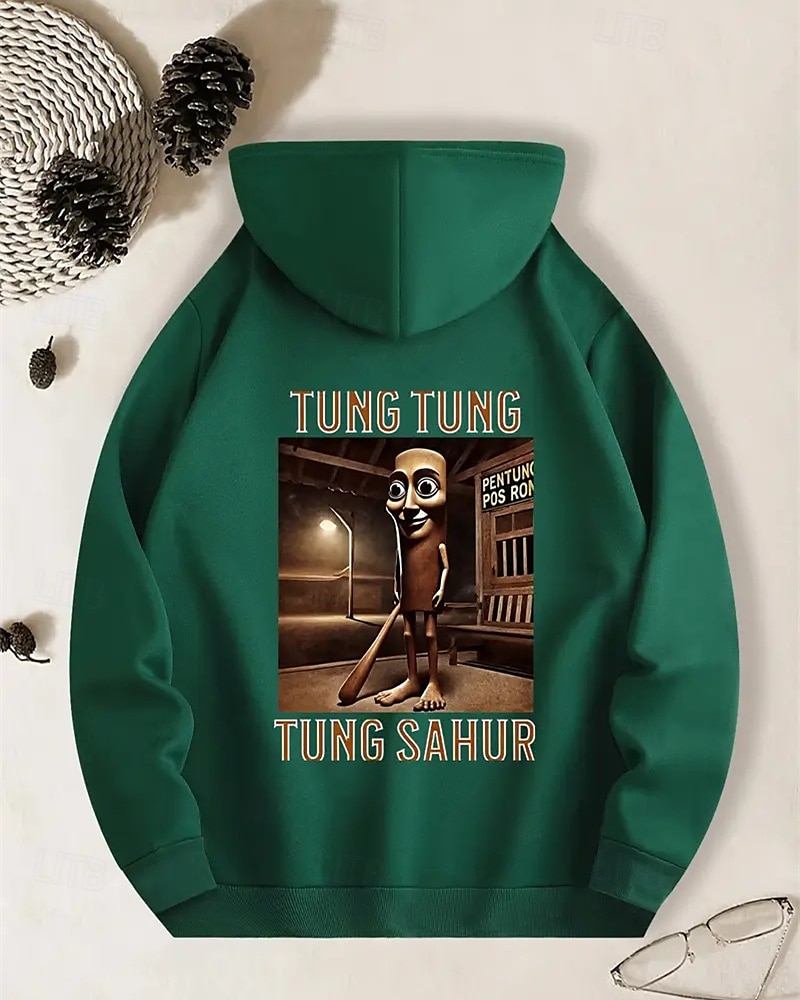 Pojkars avslappnad långärmad huvtröja med tung tung tung sahur-tryck vår höst mode streetwear barn 4-12 år huva utomhus daglig normal passform 2025 - $18.99 –P8