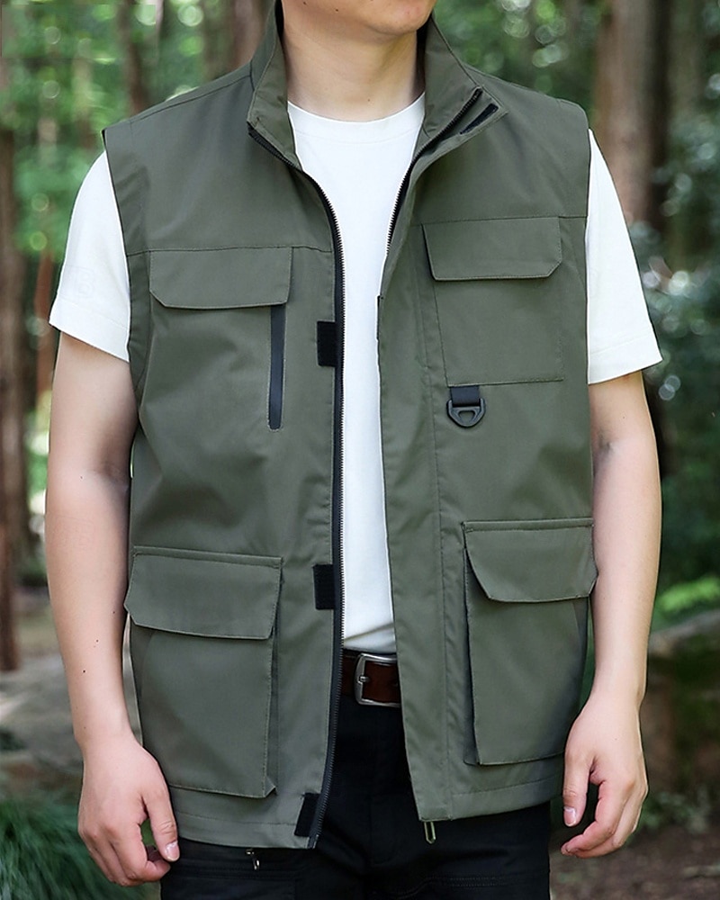 Per uomo Gilet All'aperto Quotidiano Moda Casual Primavera Autunno Tasca Poliestere Confortevole Semplice Cerniera Collo alla coreana Vestibilità regolare Nero Rosso Blu Cachi Gilet del 2025 a $48.99 –P16