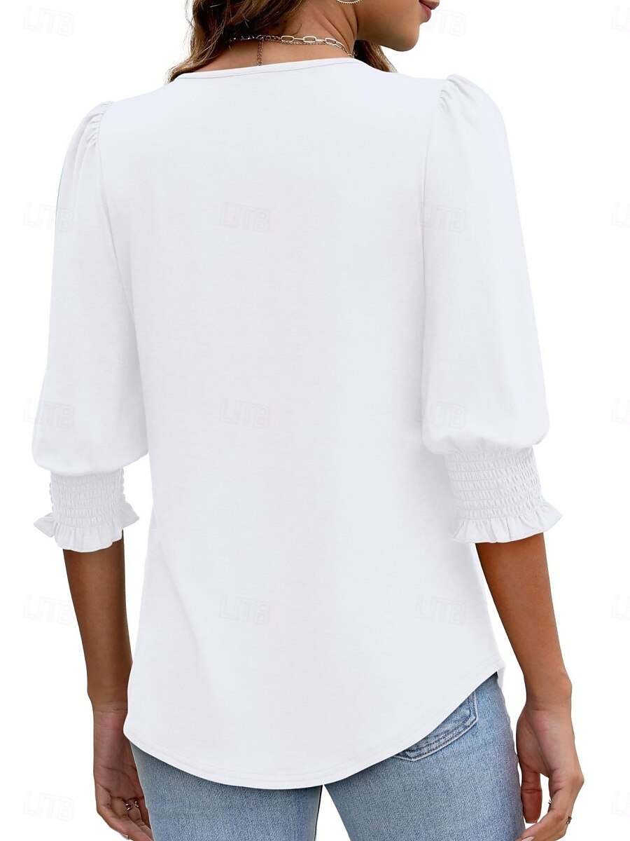 Femmes Chemisier Couleur Unie Élégant Occasionnel Manche 3/4 Col ras du cou Hauts Réguliers Quotidien Noir Blanche Rouge Bleu Été Printemps Automne de 2025 ? $19.99 –P11