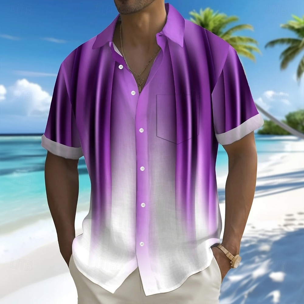 Voor heren Overgangskleur Overhemd Zomer overhemd Overhemd met knopen Korte mouw Mode-casual Buiten Vakantie Dagelijks gebruik Zomer Lente Strijkijzer 3D-afdrukken shirts met kraag Voorste zak Paars 2025 - $23.99 –P1
