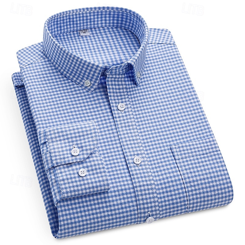 Per uomo Camicia Camicia elegante Camicia button-down Camicia Oxford Camicia a quadri A Quadri / A Righe / Chevron / Rotondo Abbigliamento quotidiano Abbigliamento Aziendale Giallo Chiaro Giallo del 2025 a $29.99 –P2