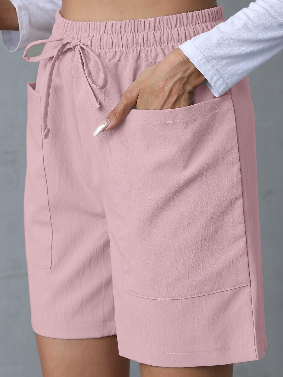 Pentru femei chinez Pantaloni Scurți De Bază Casual Scurt Talie Înaltă Simplu Buzunar Curea elastică Confortabil Απαλό Comfortabil Strech În aer liber Stradă Caisă Alb Roz Îmbujorat Albastru piscină 2025 - $15.99 –P8