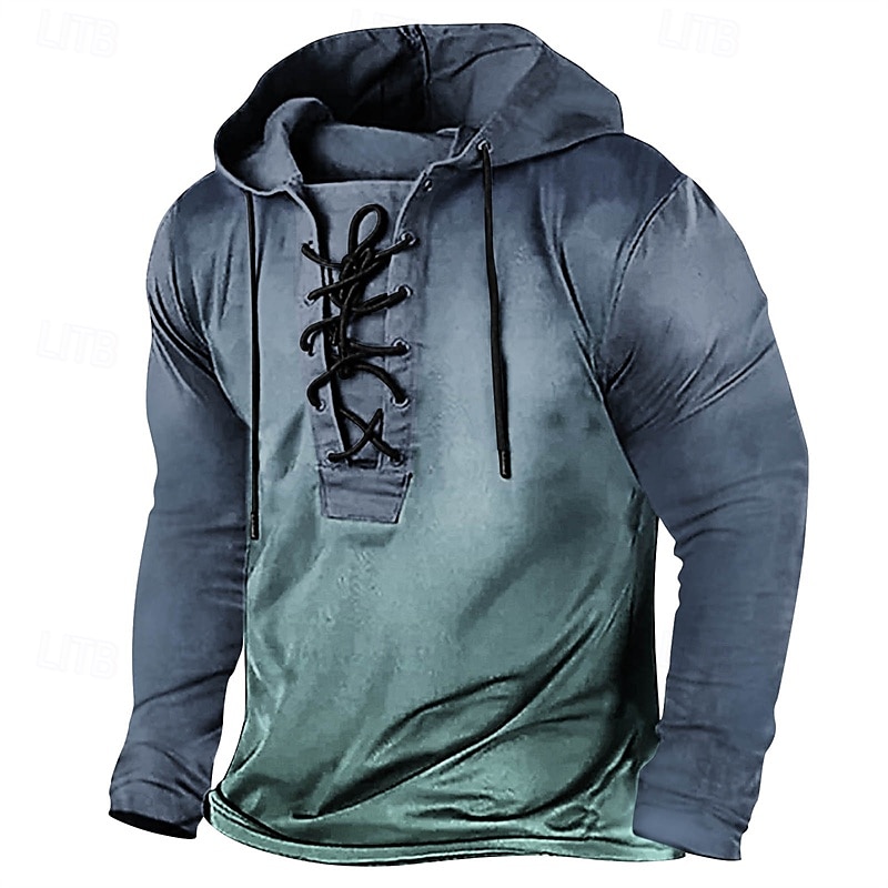 Men's T Shirt Tee Tee Top Long Sleeve Shirt Long Sleeve Hooded Spring Fall Gradient Fashion Designer Basic Lace up Vacation Street Going out Pink Blue Brown Top Tee for Men 2025 - $36.99 –P2