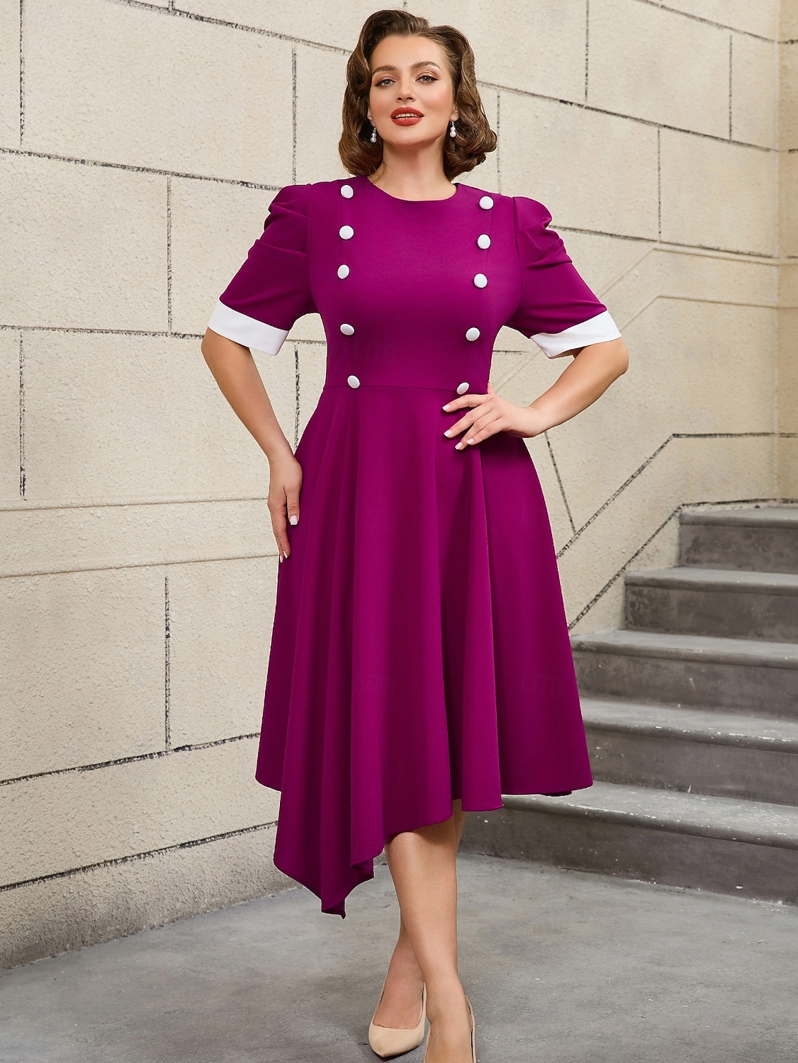 1950s Retro Vintage Midi Swing Dress Flare Dress Plus Size Fit & Flare Swing Fancy Dress Women's Vacation Homecoming Party & Evening Adults' Dress