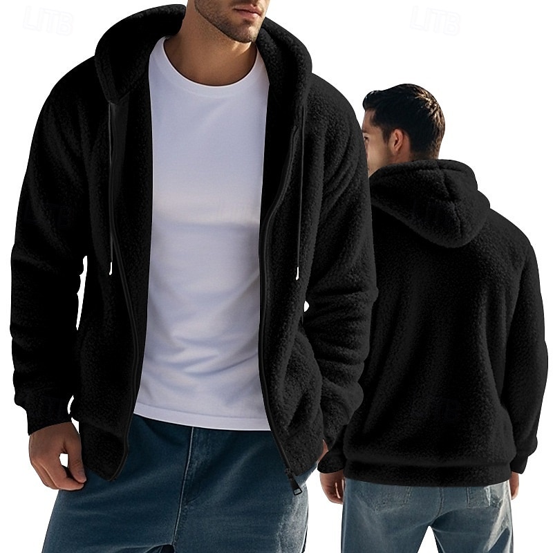 Per uomo Felpa con zip Felpa con cappuccio in pile Felpa con cappuccio in pile Sherpa Nero Blu marino Cachi Grigio Con Cappuccio Semplice Con zip Tasca Frontale Sport & Outdoor Casuale Quotidiano del 2025 a $30.99 –P5