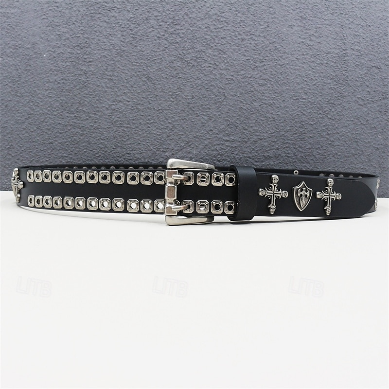 Homme Ceinture Ceinture Taille Noir Derme Alliage Durable Ajustable Uni Croix Crânes Extérieur Quotidien de 2025 ? $42.99 –P7