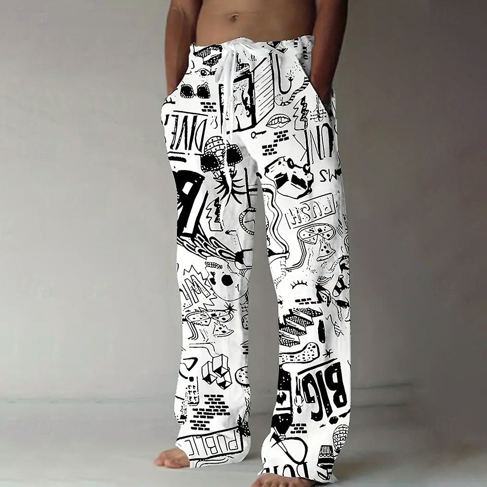 Men's Abstract Art Line Drawing Trousers Baggy Pants Casual Pants Mid ...