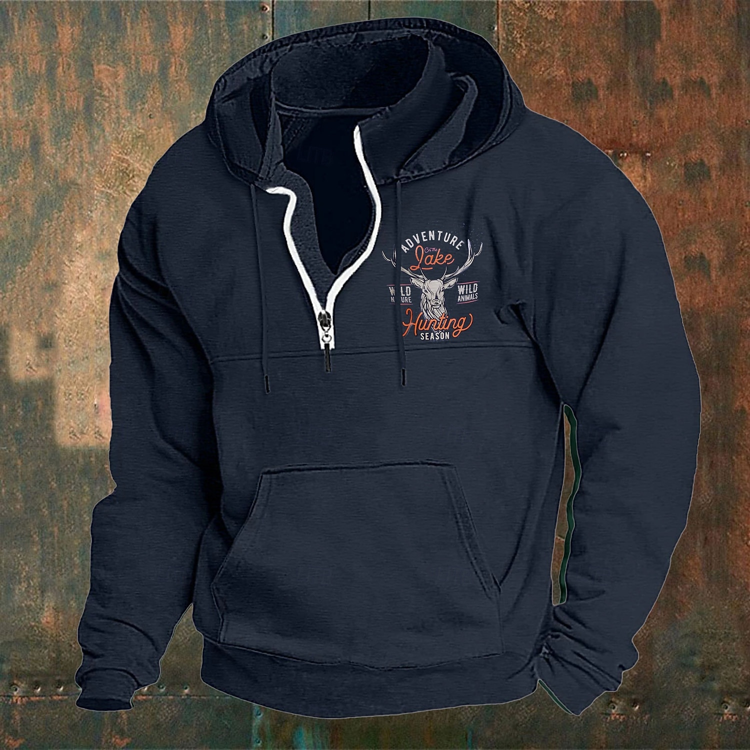 Men's Hoodie Wine Navy Blue Green Khaki Light Grey Hooded Elk Front Pocket Quarter Zip Daily Holiday Going out Polyester Streetwear Casual Bavarian Fall Winter Clothing Apparel Hoodies Sweatshirts  2026 - $26.99 –P5